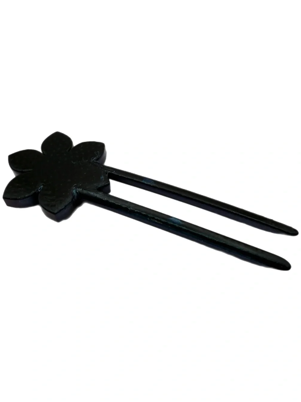 Vintage‑Style Teal Floral Hair Stick –‎ Double‑Prong Decorative Hairpin